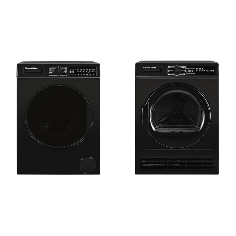 Russell Hobbs Freestanding Washing Machine, 9kg Capacity, 1400 rpm, 15 Programmes, Eco Technology & Freestanding Condenser Dryer Electric Tumble Dryer 15 Programmes 8kg Capacity 3 Heat S