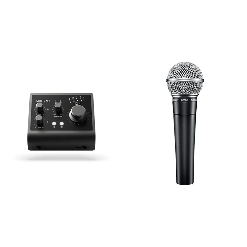 Audient Audio Interface iD4 MKII, Class A Console Microphone Preamp & Shure SM58-LC Cardioid Dynamic Vocal Microphone with Pneumatic Shock Mount, Spherical Mesh Grille - Image 1