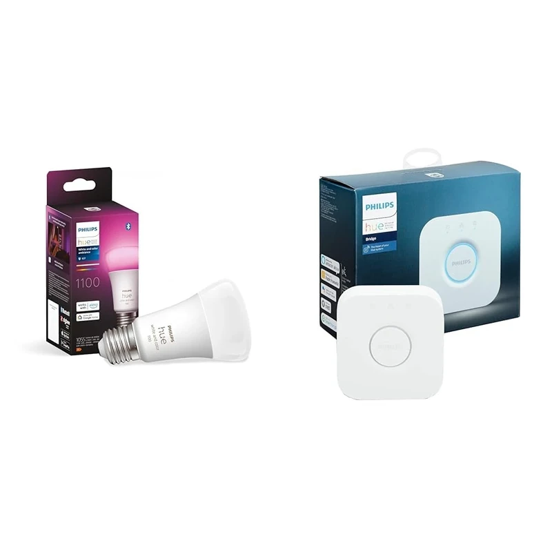 Philips Hue New White and Colour Ambiance Smart Light Bulb 75W - 1100 Lumen [E27 Edison Screw] & Bridge. Smart Home Automation Works with Alexa, Google Assistant and Apple Homekit.