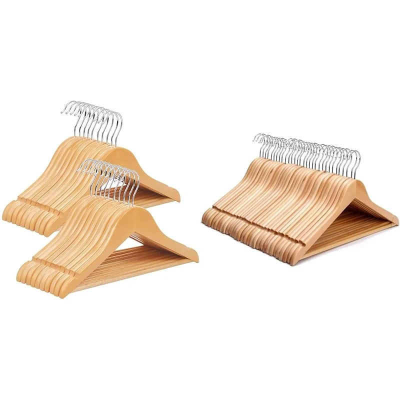 SONGMICS Wood Children’s Hangers, 20-Pack Kid’s Clothes Hangers, with Trousers Bar & KEPLIN Strong Natural Wood Wooden Coat Hangers with 360 Degree Rotatory Hook