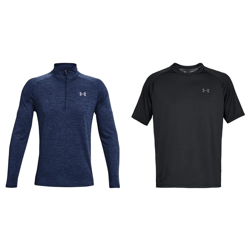 Under Armour Men Tech 2.0 1/2 Zip, Versatile Warm Up Top for Men, Light and Breathable Zip Up Top for Working Out & Men's UA Tech 2.0 SS Tee Shirt