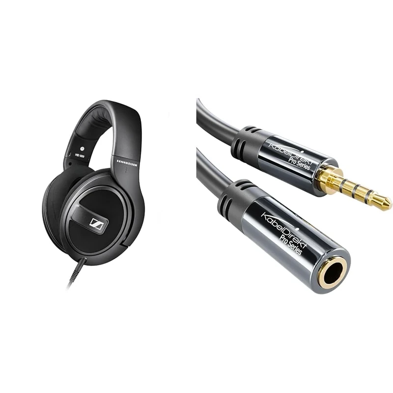 Sennheiser HD 569 Around-Ear Closed Back Headphones - Black & Headset extension lead/extension cable with break-proof metal plug – 5m