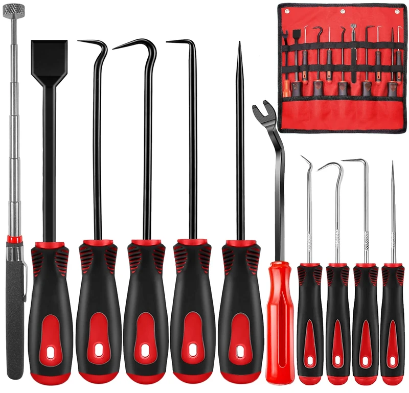 XQX 15-Piece Precision Pick Hook Set with Scraper and Magnetic Retractable Tool for Removal of Automotive Electronic Repair Hose Gaskets Manual Pickup Tool