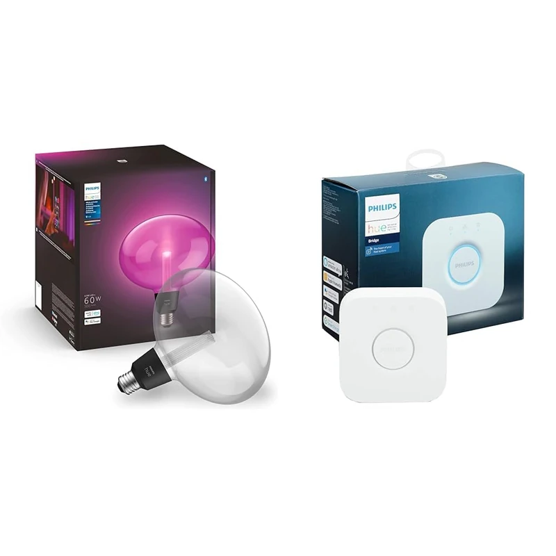 Philips Hue Ellipse White and Colour Ambiance LED Smart Light Bulb [E27 Edison Screw] & Bridge. Smart Home Automation Works with Alexa, Google Assistant and Apple Homekit.