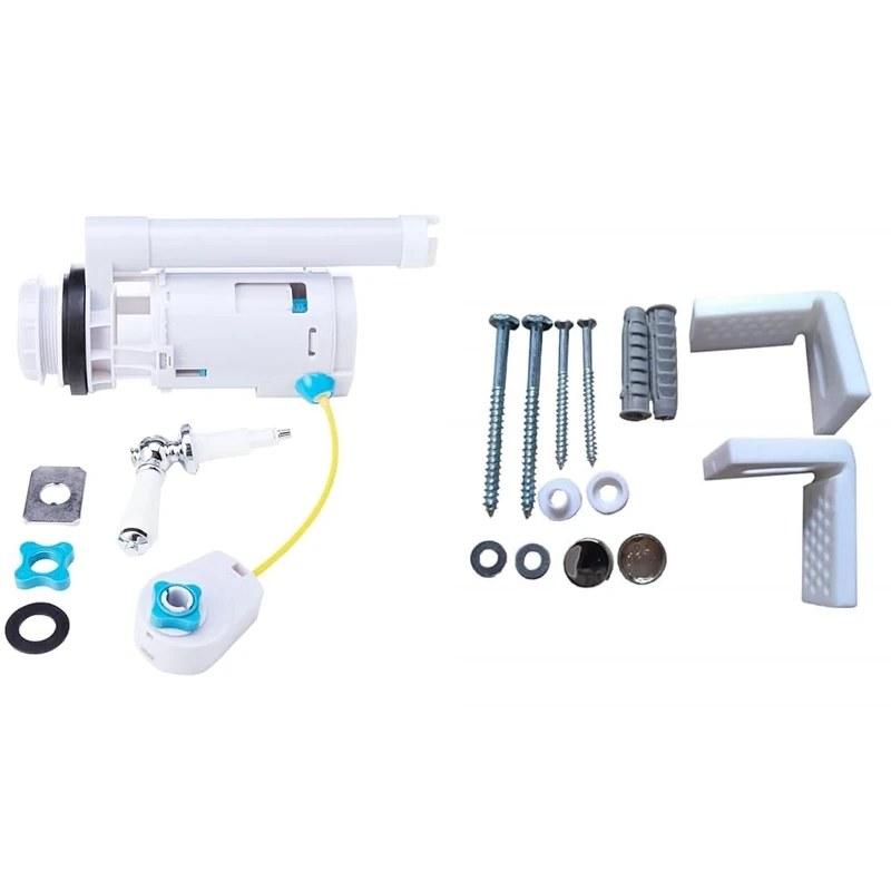 VeeBath Pro Lever Operated Dual Flush Valve Overflow 2 Piece Toilet Cistern WRAS Approved & Essentials Angled Floor WC Toilet Pan/Bidet Fixing Bathroom Fitting Kit