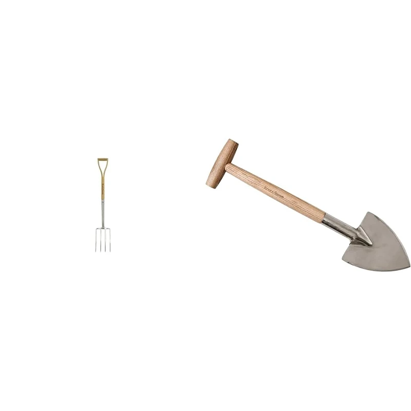 Kent & Stowe Stainless Steel Border Fork 100% FSC & Stainless Steel Perennial Spade, Pointed Head Garden Spade for Easy Slicing Through