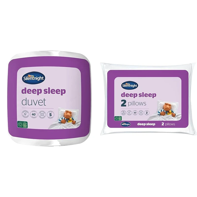 Silentnight Deep Sleep King Duvet 7.5 Tog – Mid-Lightweight Soft and Comfortable Quilt Duvet & Deep Sleep Pillows 2 Pack – Medium Support Comfortable Hollowfibre Bed