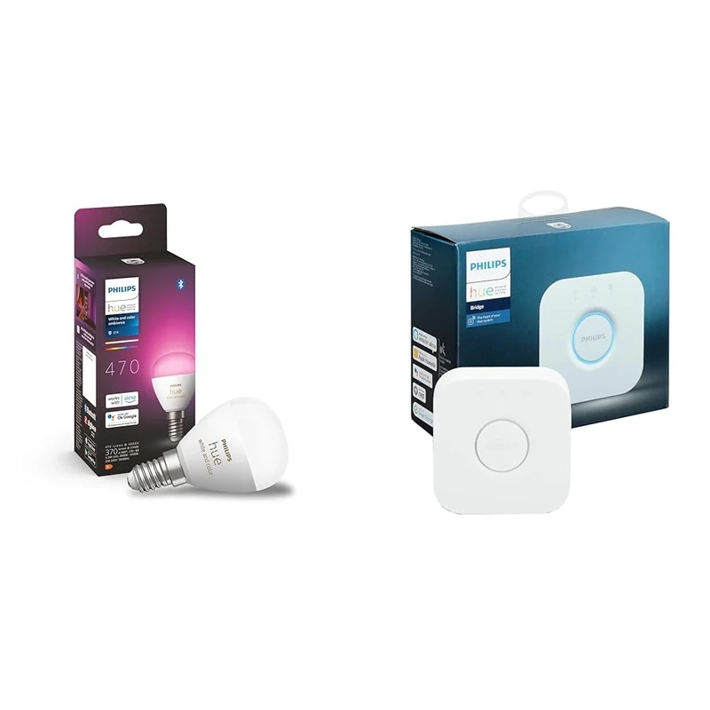 Philips Hue White and Colour Ambiance Luster Smart LED Light Bulb 1 Pack [E14 Edison Screw] & Bridge. Smart Home Automation Works with Alexa, Google Assistant and Apple Homekit.