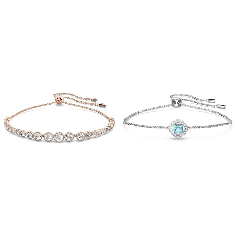 Swarovski Emily Bracelet, White Round Cut Crystals in a Rose Gold Tone Plated Setting, from the Emil & Angelic Square bracelet, Blue, Rhodium plated, from the Amazon Exclusive - Image 1