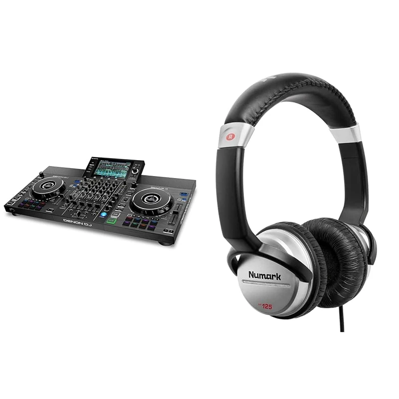 Denon DJ SC LIVE 4 - Standalone DJ Controller, 4-Channel Mixer, Amazon Music Unlimited Streaming & Numark HF125 - Ultra-Portable Professional DJ Headphones with 6 ft Cable, 40 mm Drivers