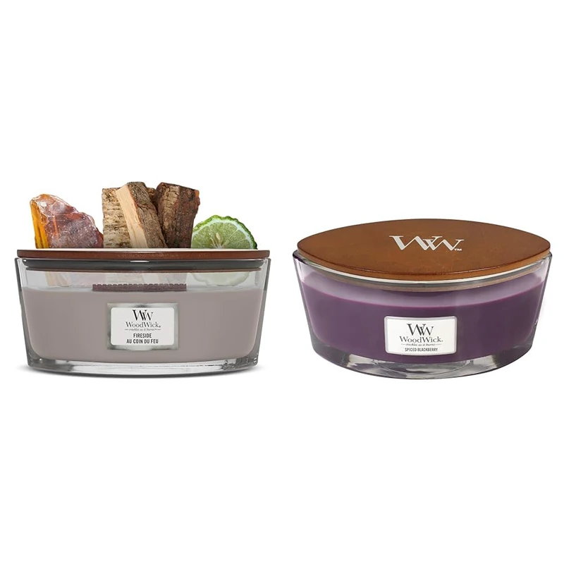 Woodwick Ellipse Scented Candle with Crackling Wick | Fireside | Up to 50 Hours Burn Time & WoodWick Scented Candle, Spiced BlackBerry Ellipse Candle, with Crackling Wick, Burn Time - Image 1