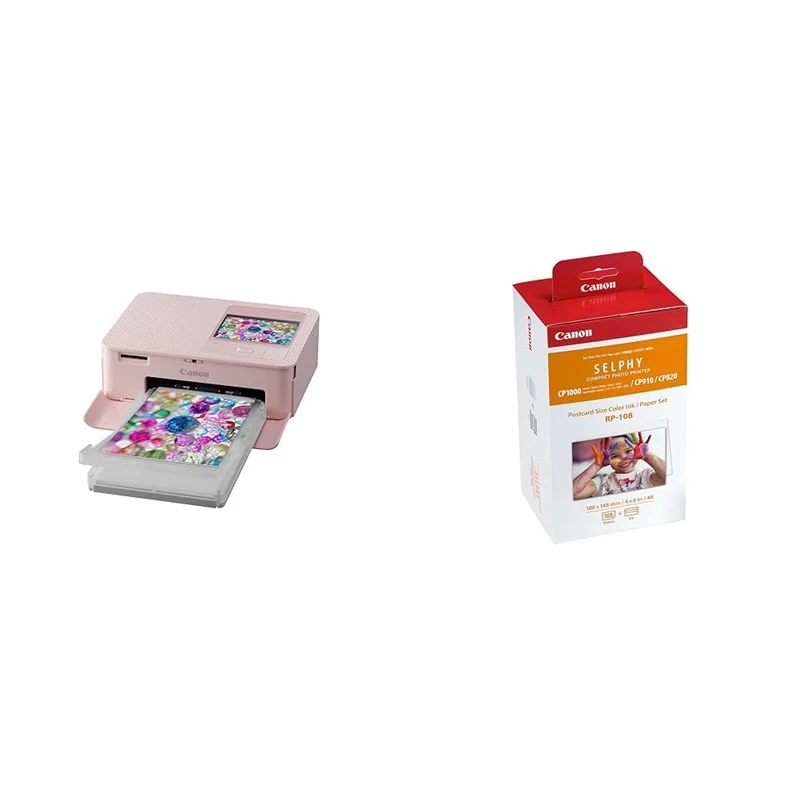 Canon SELPHY CP1500 Colour Portable Photo Printer - Print long-lasting photos with this easy to use & Paper for SELPHY CP1500 - RP-108 Genuine Ink + Paper Set (100 x 148mm) 108 Sheets