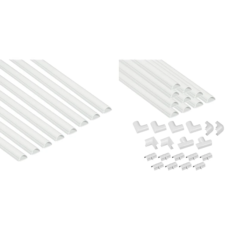 D-Line Mini Cable Trunking 8-Pack, Half Round Cable Cover, Paintable, Self-Adhesive Wire Cover & White Mini Trunking Kit, 4-Meter Self-Adhesive Wire Hider, Cable Management to Hide Wires