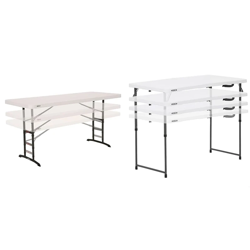 LIFETIME 6 ft (1.83 m) Commercial Adjustable Height Table & Height Adjustable Craft Camping and Utility Folding Table