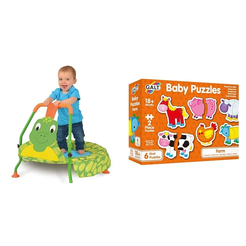 Galt Nursery Trampoline - Turtle Toddlers Trampoline Encourages Childrens Active Play & Baby Puzzles - Fun, Educational and Colourful Early Learning 2 Pc First Jigsaw Puzzles