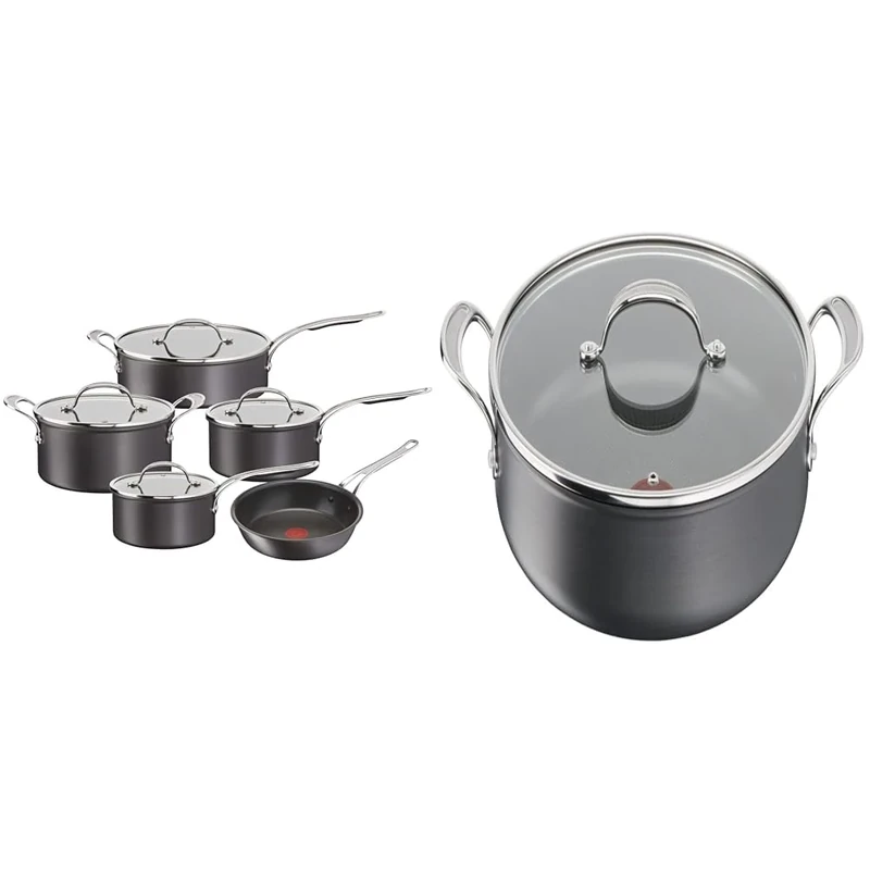 Tefal Jamie Oliver Cook's Classics 5-Piece Non-Stick Pots & Pans Set, 24cm Frying Pan, 18cm Saucepan, 30cm Shallow Pan Plus Lid, Oven-Safe