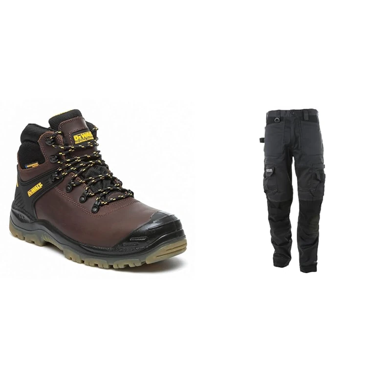DEWALT Men’s Newark Safety Boots, Brown (Brown), 11 UK 45 EU & Apache Workwear Men's Site Trouser | ATS 3D Stretch Holster Trouser | Grey/Black 31L x 32W