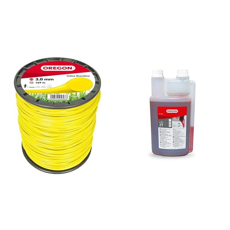 Oregon Yellow Round Strimmer Line Wire for Grass Trimmers and Brushcutters & 2-Stroke Engine Oil, Self-Mixing Partly Synthetic Mineral Oil, Clean Burning