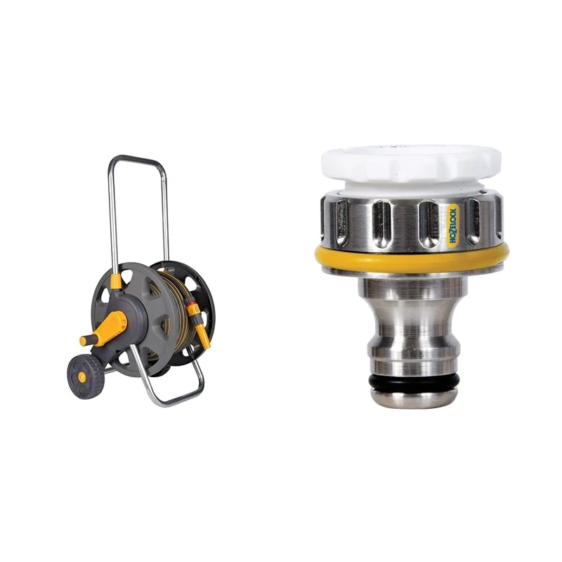 Hozelock Ltd 25m Ultramax Coil on 45m cart with Outdoor Tap Connector Pro Metal