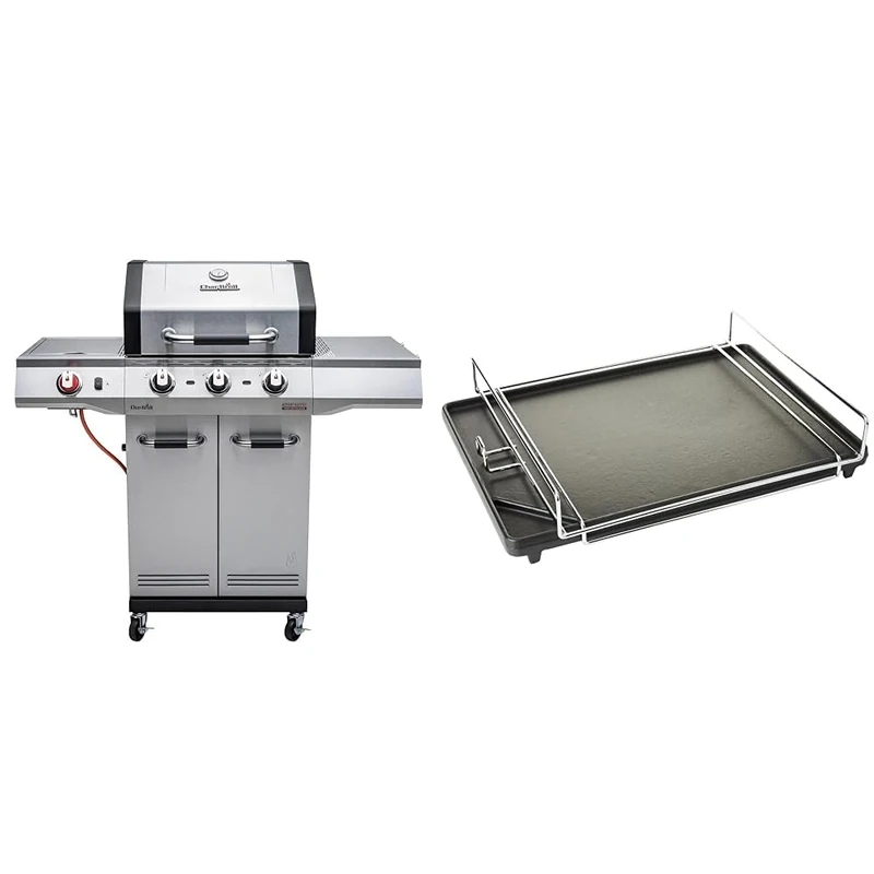 Char-Broil Advantage PRO S 3-3 Burner Gas Barbecue Grill with TRU-Infrared Technology and 900 °C Sear Burner & 140 515 - Cast Iron Side-Burner Griddle (Plancha)., Black, 37x25.4x2 cm