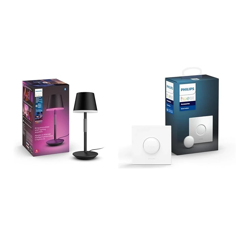 Philips Hue Go Smart Portable Table Lamp [Downlight - Black] White & Colour Ambiance LED & Smart Button Smart Lighting Accessory. Wireless Control of Home Lights, Livingroom