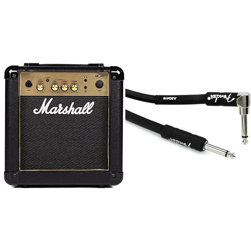 Marshall MG10G 10W Electric Guitar Combo Amplifier & Fender Professional Series Instrument Guitar Cable, 10 ft, Straight/Angle, Black, 3m - Image 1
