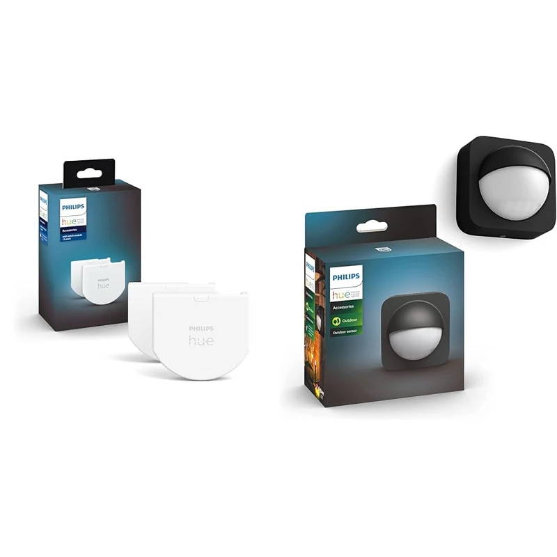 Philips Hue Smart Wall Switch Module Twin Pack. Works with Alexa, Google Assistant and Apple Homekit & Outdoor Motion Sensor. Smart Lighting Accessory for Outdoor Light Control. Patio