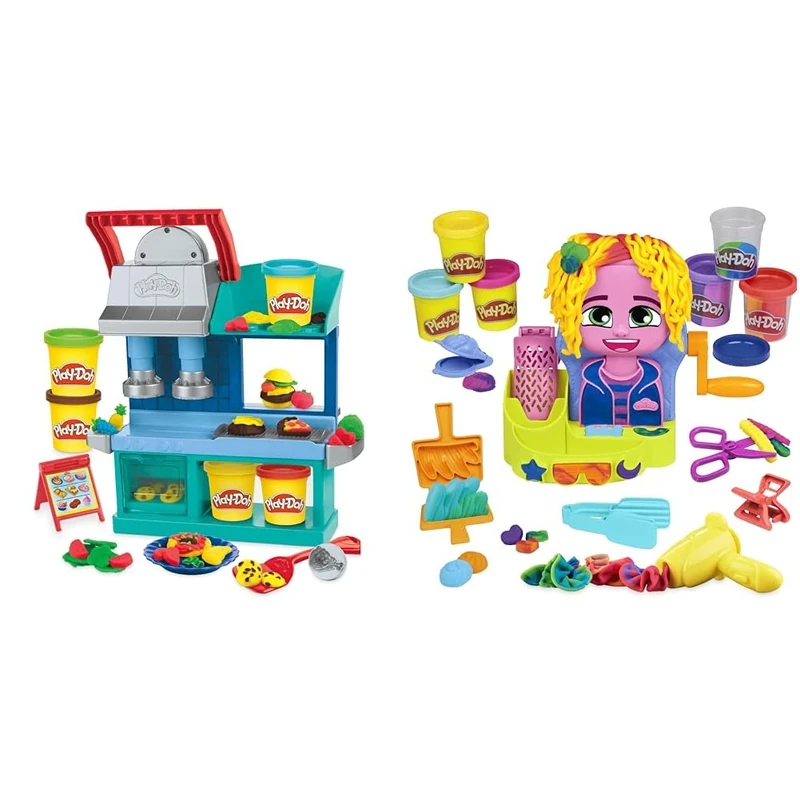 Play-Doh Kitchen Creations Busy Chef's Restaurant & Hair Stylin' Salon Playset with 6 Cans, Pretend Play Toys for Girls and Boys Ages 3 and Up