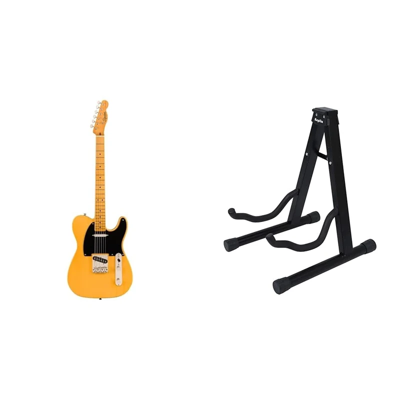 Squier by Fender Classic Vibe 50s Telecaster, Electric Guitar, Maple Fingerboard & KEPLIN Guitar Stand A Frame Foldable Universal Fits All Guitars Acoustic Electric Bass Stand A