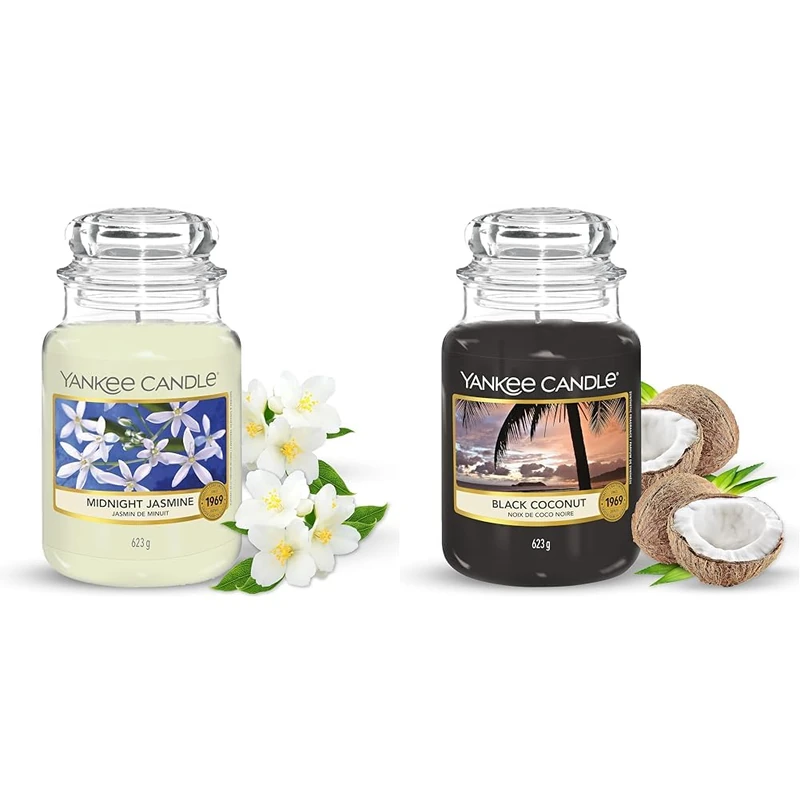 Yankee Candle Scented Candle, Midnight Jasmine Large Jar Candle, Long Burning Candles &, Scented Candle, Black Coconut Large Jar Candle, Burn Time: Up to 150 Hours