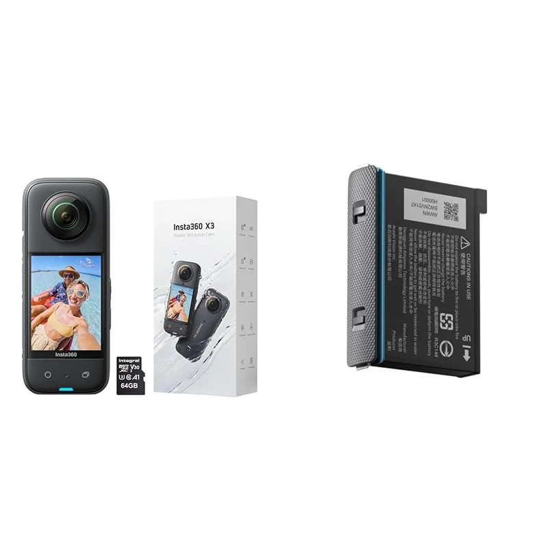 Insta360 X3 Waterproof Action Camera - 5.7K 360, 72MP Photos, Stabilization, Touch Screen & X3 Original Battery (1800mAh) Replacement/Spare for up to Extra 80 Minutes Recording Time