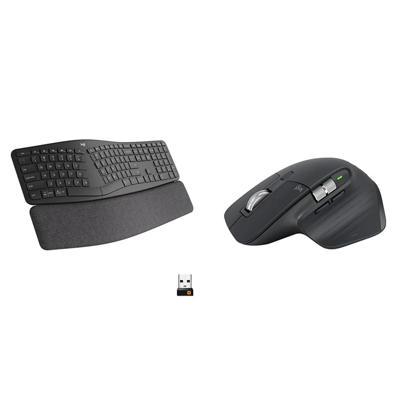 Logitech ERGO K860 Wireless Ergonomic Keyboard - Split Keyboard Layout, Wrist Rest, Natural Typing & MX Master 3S - Wireless Performance Mouse with Ultra-Fast Scrolling, Ergonomic, 8K DPI