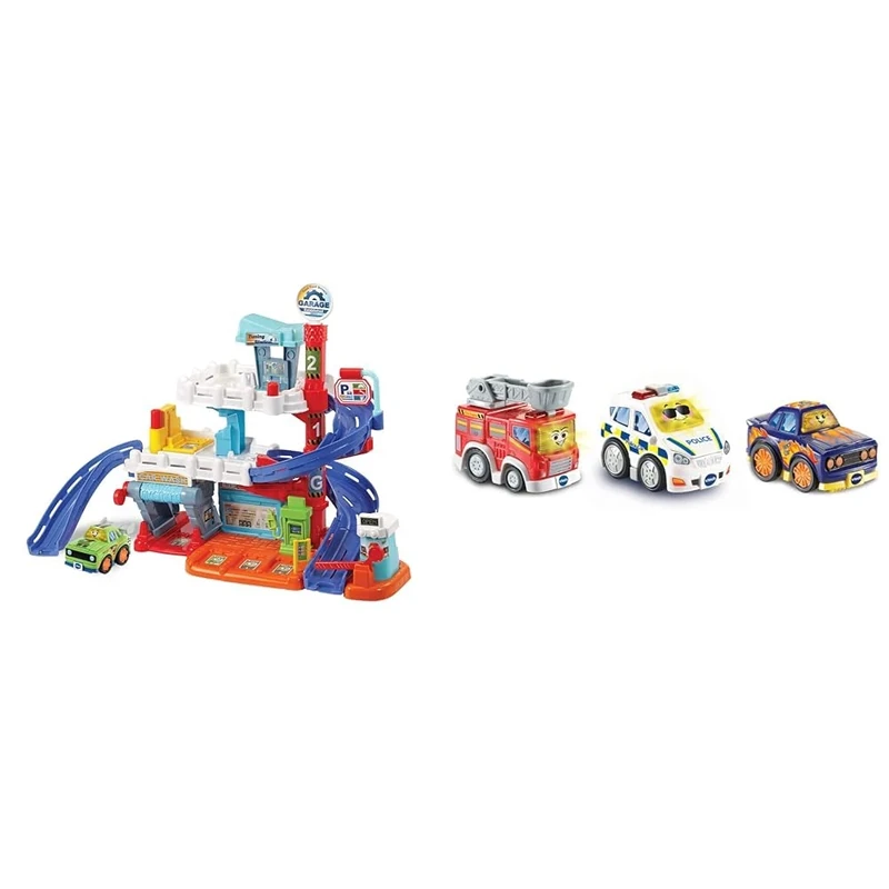 VTech Drivers Fix & Fuel Garage Toy with Car Tracks, Lights, Sounds & 3 Cars Pack