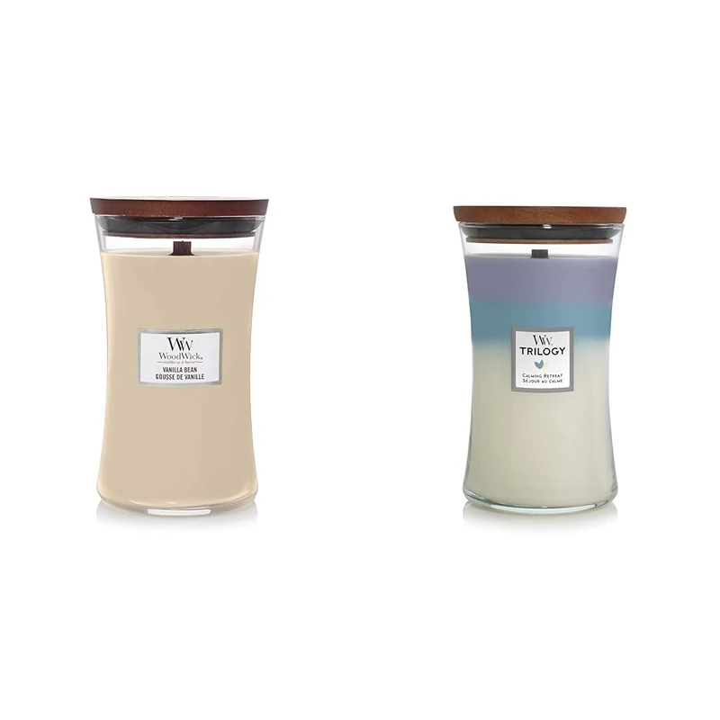 Woodwick Scented Hourglass Candle, Vanilla Bean & Calming Retreat, Crackling Wick, Up to 130 Hours Burn Time