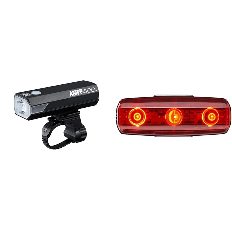 CATEYE Unisex's Ampp 400 Front Bicycle Light, Black, 34 x 100 x 37 mm & CatEye CA475RAPMIC Rapid Micro Rear Lights and Reflectors, Cycling - Black - Image 1