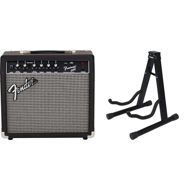 Fender Frontman 20G Combo Guitar Amp, 20W, Black & KEPLIN A Frame Foldable Universal Guitar Stand (Electric & Acoustic)
