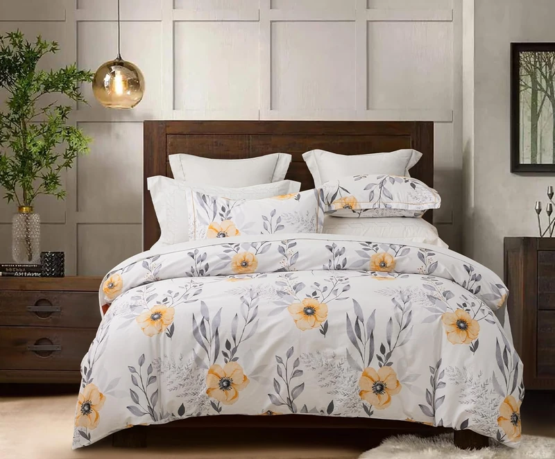 SLEEPBELLA Queen Size Duvet Cover Set with Button Closure - Black and Yellow Botanical Luxury Bedding for a Comfortable Sleeping
