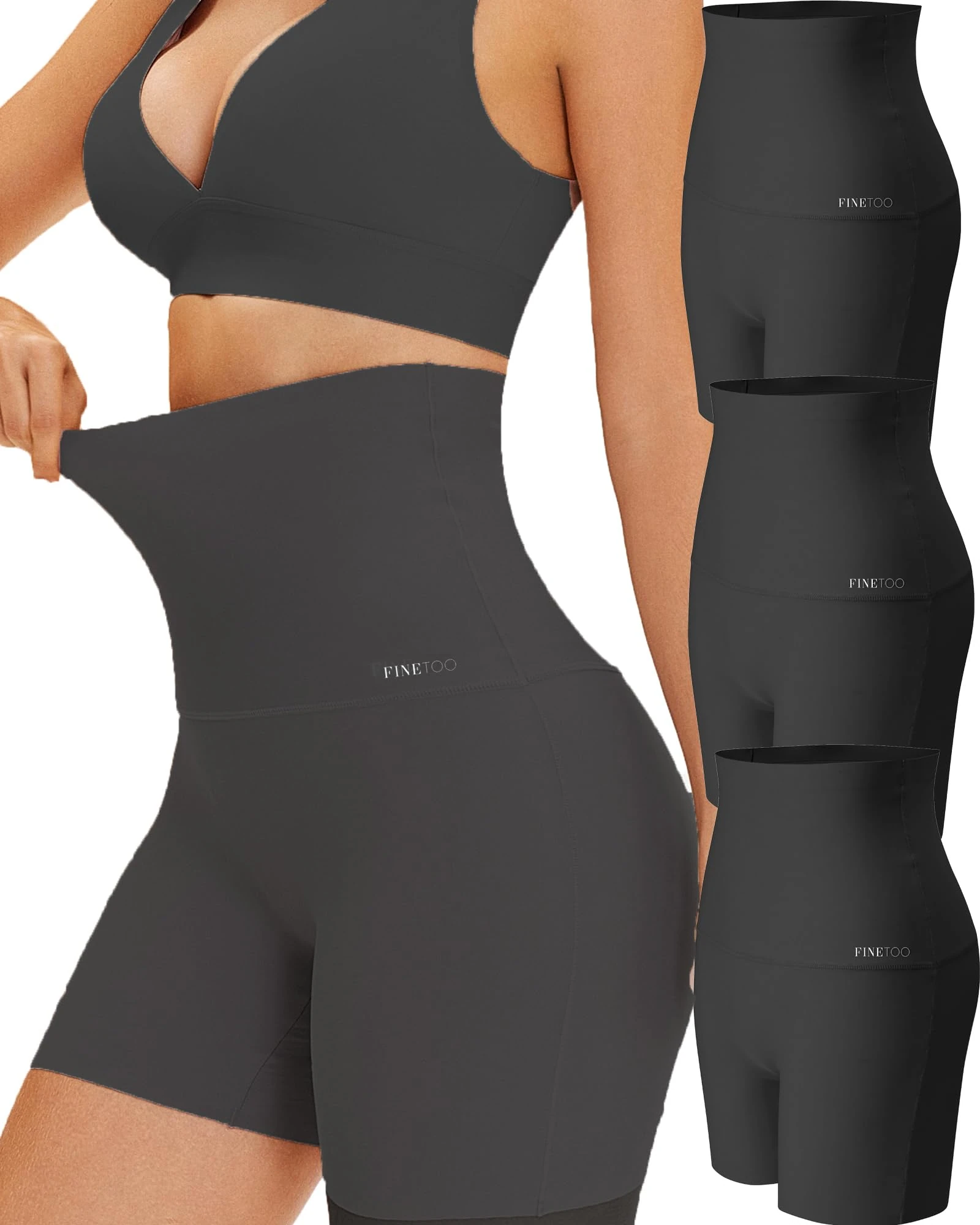FINETOO Pack of 3 Tummy Control Bodice Pants Women's High Waist Boxing Shorts Seamless Shapewear High Waist Body Trousers Underwear Women Seamless Underwear Multipack S-XL, B-3 Series, M