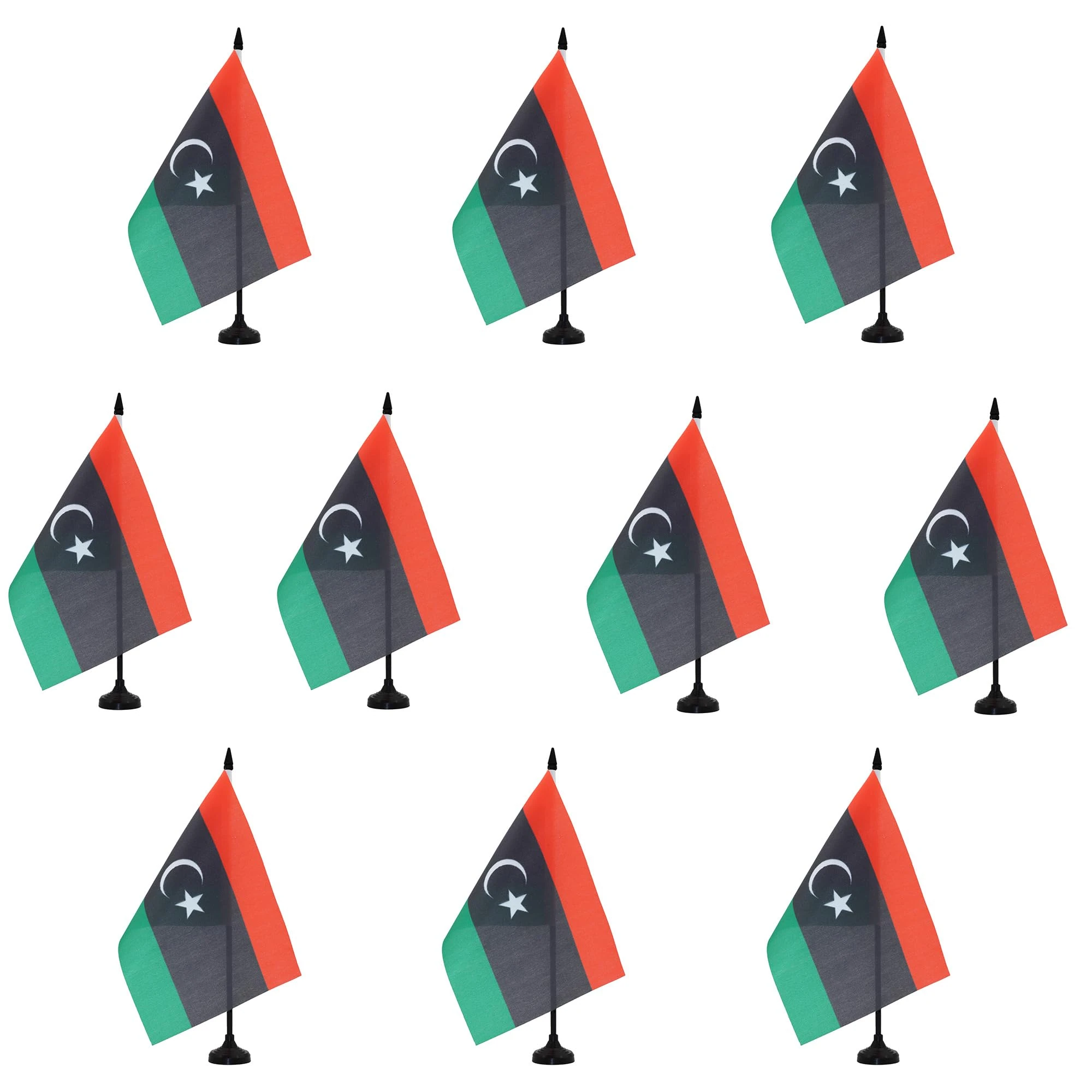 AZ FLAG - Set of 10 Libya Table Flag 5'' x 8'' - 10 Small Libyan Office Flags 100% Polyester 21 x 14 cm - Mini Desk Flag with 10'' Pole and Black Plastic Base