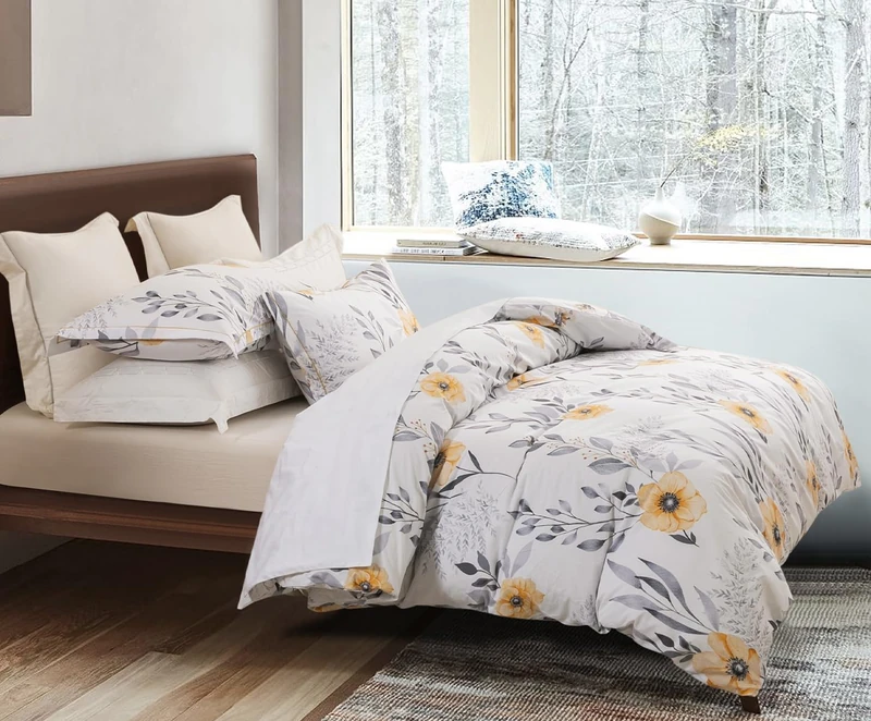 SLEEPBELLA King Size Duvet Cover Set with Button Closure - Black and Yellow Botanical Luxury Bedding for a Comfortable Sleeping