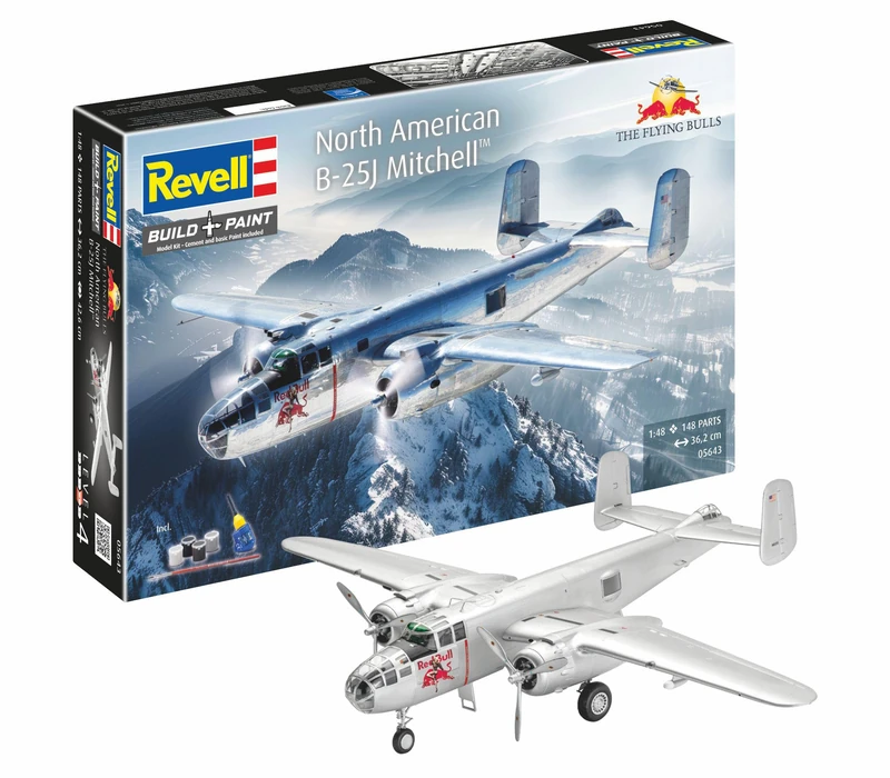 Revell Gift Set 05643 B-25J Mitchell: Flying Bulls 25th Anniversary 1:48 Scale Unbuilt Plastic Model Kit with Accessories