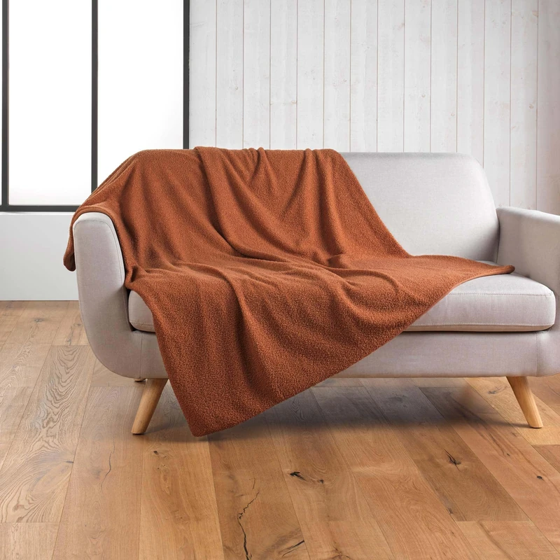 Douceur d'Intérieur Wooly Terracotta Plain Boucle Blanket (180 x 220 cm)
