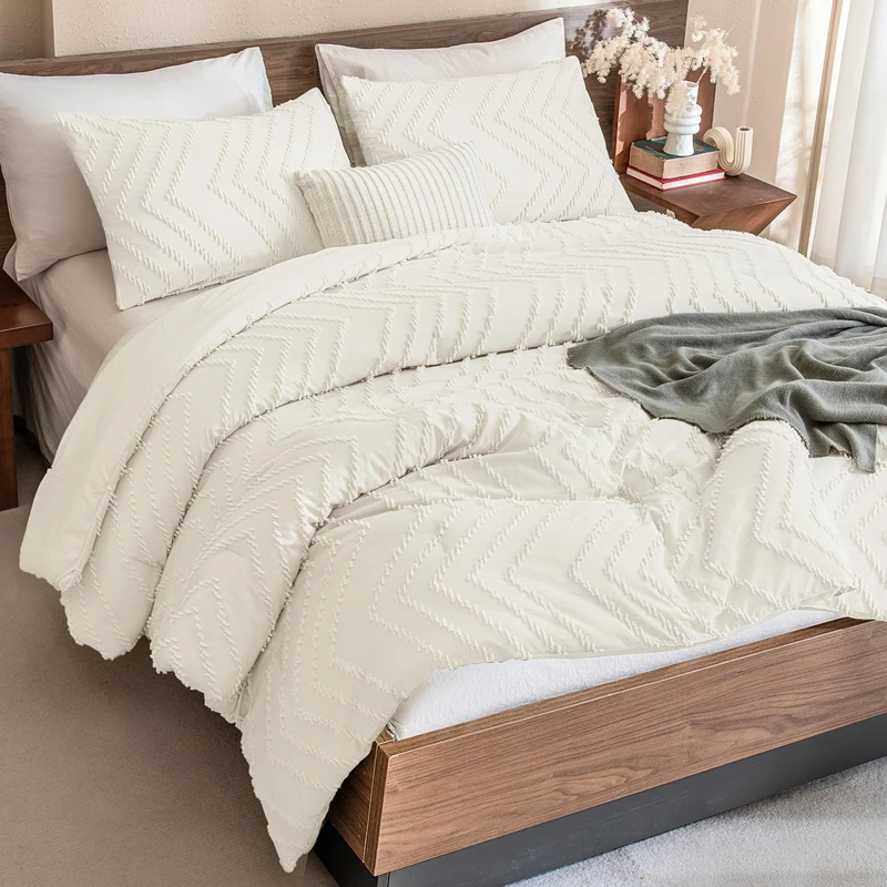 Andency Ivory Comforter Set Queen Size, 3 Pieces Boho Bed Set