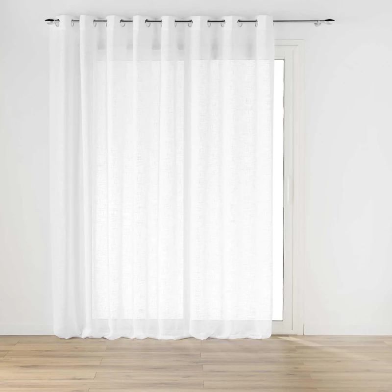 Douceur d'Intérieur, Haltona Net Curtain with Eyelets (300 x 240 cm) White Woven Linen Effect