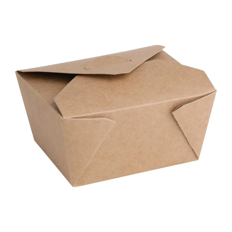 Fiesta Green Cardboard Takeaway Food Containers 112 mm/600 ml (Pack of 300), Brown, Size: 65(H) x112(W) x91(D) mm, PE Lined Prevents Leaking, Easy to Open, FN894