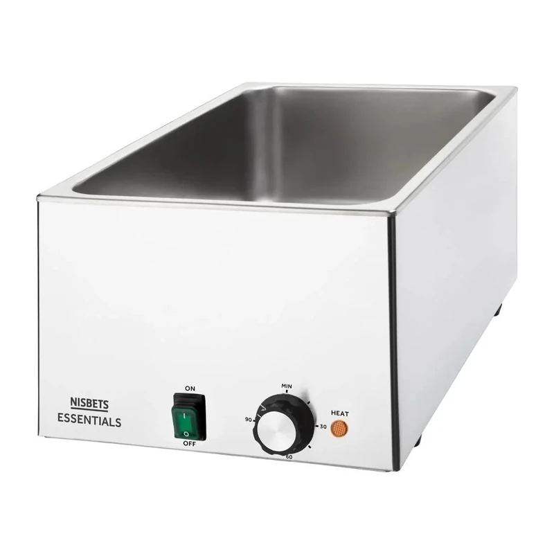 Nisbets Essentials 1200 W Bain Marie 21 Litre, Stainless Steel, Size: 327(H) x645(W) x432(D) mm, Fits 1/1GN Pans (Sold Separately), Temperature Range: 30 to 90°C, Boil-Dry Protection, CH732