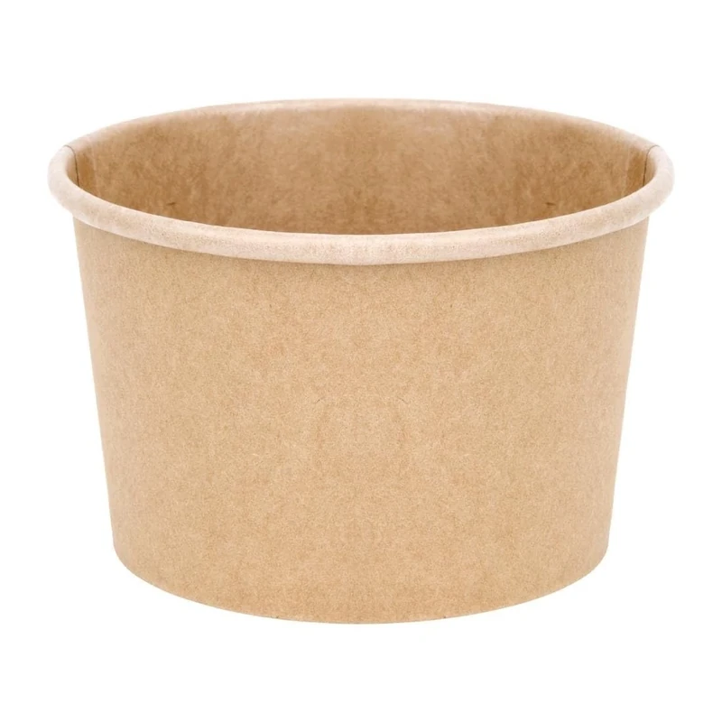 Fiesta Green Recyclable Takeaway Soup Containers 230 ml/8 oz (Pack of 500), Brown, Size: 63(H) x98(Dia) mm, Microwavable, Takeaway Ice Cream Cups, Cardboard Material, FP475