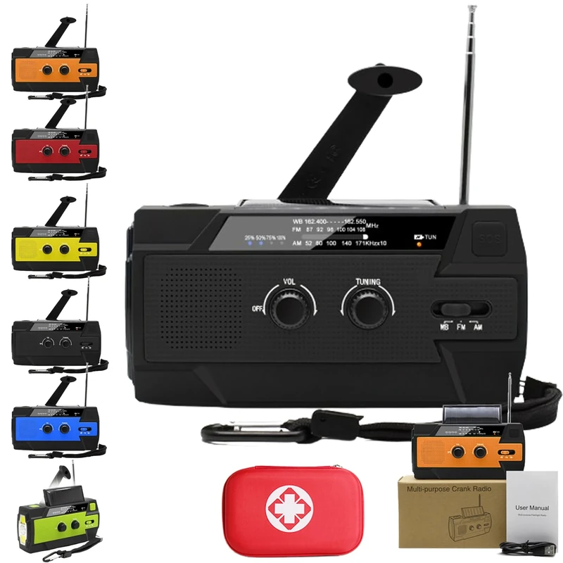 Camic All-in-One Emergency Solar Powered Radio, Black, AM/FM/NOAA, USB, Solar Hand Crank, 4000mAh Battery, Multi-Mode Flashlight, SOS Alarm, Intelligent Reading Light