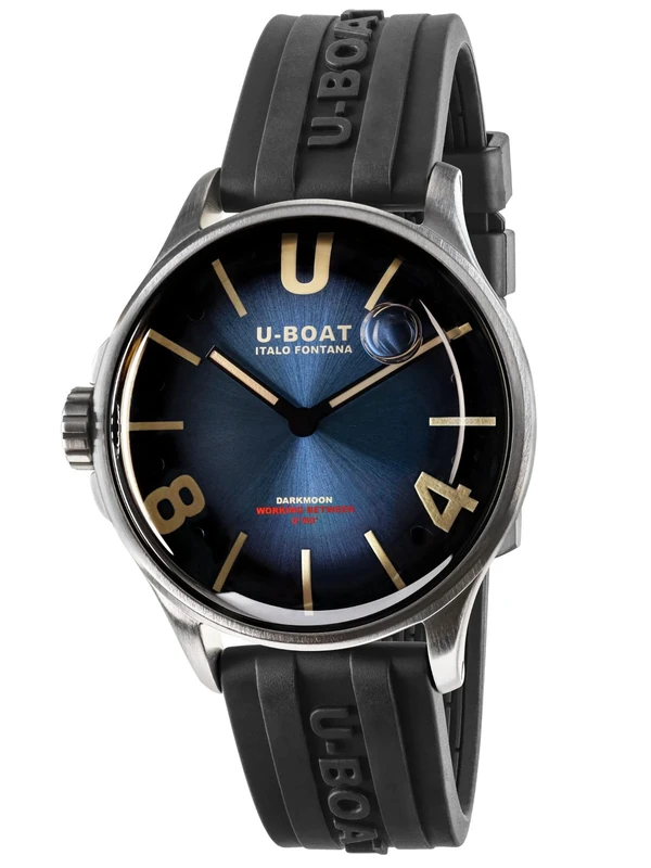 U-Boat Darkmoon 40 mm Blue SS Soleil Men's Analogue Swiss Quartz Watch with Rubber Bracelet 9021/B