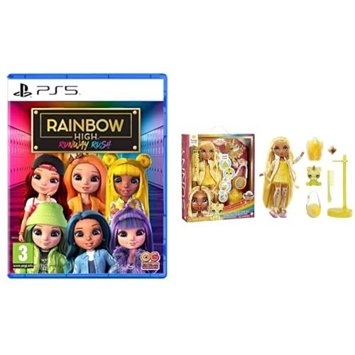 Rainbow High: Runway Rush - PS5 + Rainbow High Fashion Doll with Slime & Pet - Sunny (Yellow)